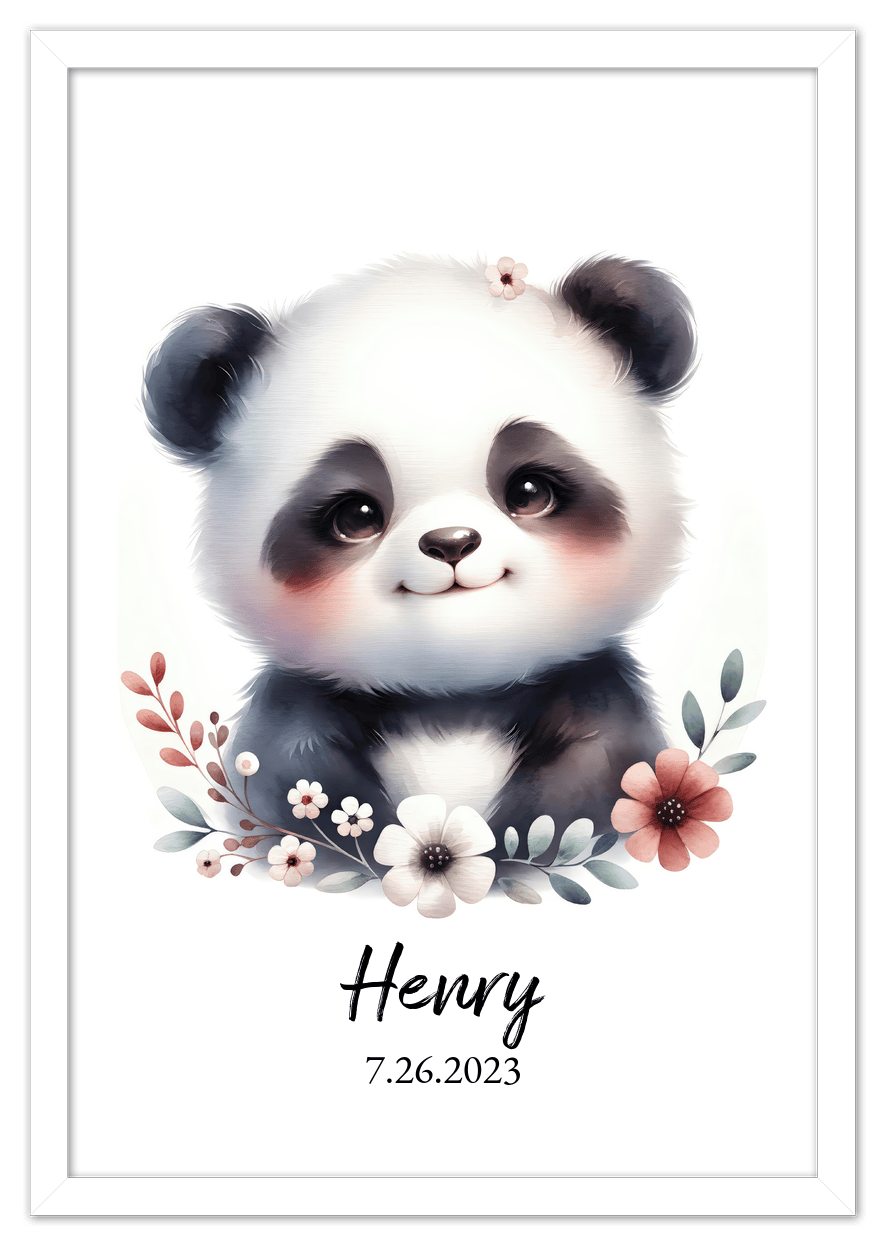 Personalized Nursery Wall Art - Custom Portrait Baby Panda Room Decor, Cute Safari & Woodland Animal for Kids, Toddler Bedroom, Framed Artwork, Best Gift for Moms, Girls, Boys, Family, Couples, & Friends - Front View