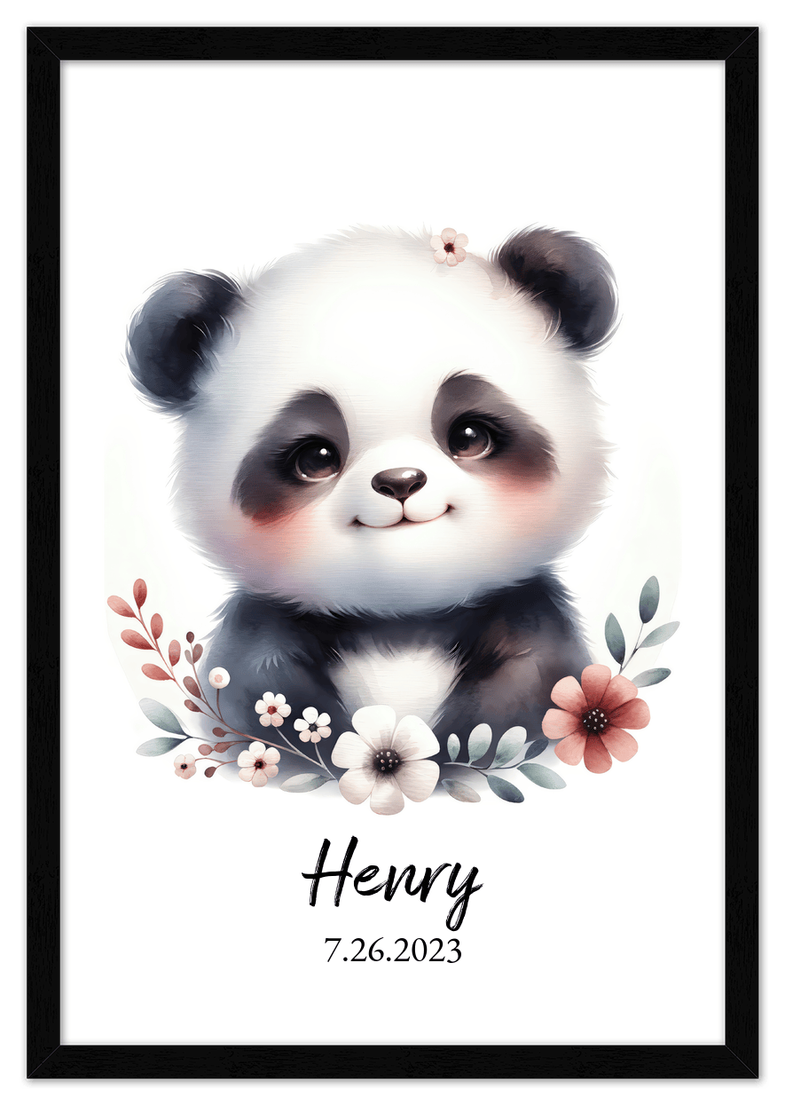 Personalized Nursery Wall Art - Custom Portrait Baby Panda Room Decor, Cute Safari & Woodland Animal for Kids, Toddler Bedroom, Framed Artwork, Best Gift for Moms, Girls, Boys, Family, Couples, & Friends - Front View