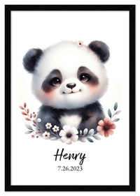 Thumbnail for Personalized Nursery Wall Art - Custom Portrait Baby Panda Room Decor, Cute Safari & Woodland Animal for Kids, Toddler Bedroom, Framed Artwork, Best Gift for Moms, Girls, Boys, Family, Couples, & Friends - Front View
