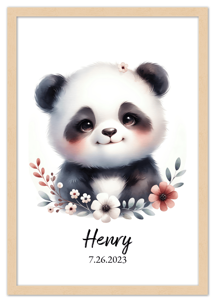Personalized Nursery Wall Art - Custom Portrait Baby Panda Room Decor, Cute Safari & Woodland Animal for Kids, Toddler Bedroom, Framed Artwork, Best Gift for Moms, Girls, Boys, Family, Couples, & Friends - Front View