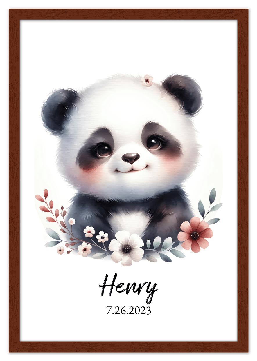 Personalized Nursery Wall Art - Custom Portrait Baby Panda Room Decor, Cute Safari & Woodland Animal for Kids, Toddler Bedroom, Framed Artwork, Best Gift for Moms, Girls, Boys, Family, Couples, & Friends - Front View