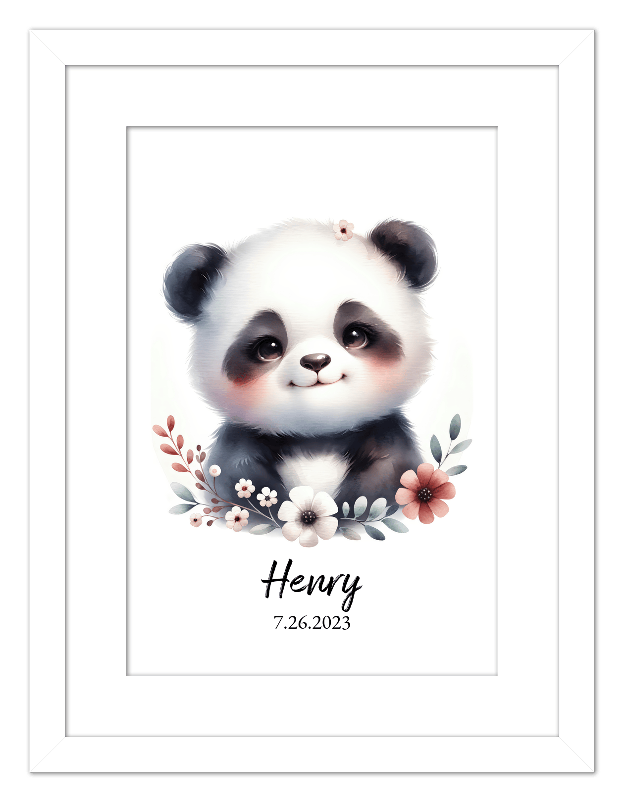 Personalized Nursery Wall Art - Custom Portrait Baby Panda Room Decor, Cute Safari & Woodland Animal for Kids, Toddler Bedroom, Framed Artwork, Best Gift for Moms, Girls, Boys, Family, Couples, & Friends - Front View