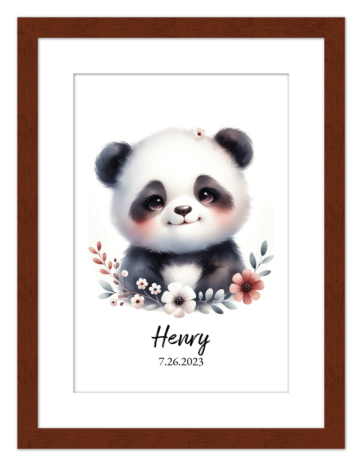Personalized Nursery Wall Art - Custom Portrait Baby Panda Room Decor, Cute Safari & Woodland Animal for Kids, Toddler Bedroom, Framed Artwork, Best Gift for Moms, Girls, Boys, Family, Couples, & Friends - Front View