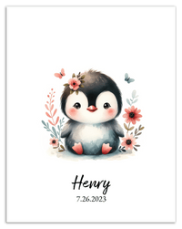 Thumbnail for Personalized Nursery Wall Art - Custom Penguin Portrait Baby Room Decor, Cute Safari & Woodland Animal for Kids, Toddler Bedroom, Framed Artwork, Best Gift for Moms, Girls, Boys, Family, Couples, & Friends - Front View