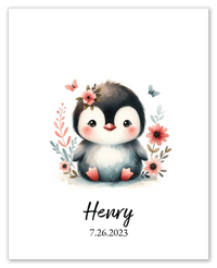 Thumbnail for Personalized Nursery Wall Art - Custom Penguin Portrait Baby Room Decor, Cute Safari & Woodland Animal for Kids, Toddler Bedroom, Framed Artwork, Best Gift for Moms, Girls, Boys, Family, Couples, & Friends - Front View