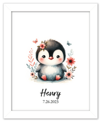 Thumbnail for Personalized Nursery Wall Art - Custom Penguin Portrait Baby Room Decor, Cute Safari & Woodland Animal for Kids, Toddler Bedroom, Framed Artwork, Best Gift for Moms, Girls, Boys, Family, Couples, & Friends - Front View