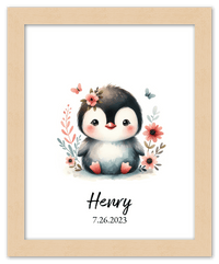 Thumbnail for Personalized Nursery Wall Art - Custom Penguin Portrait Baby Room Decor, Cute Safari & Woodland Animal for Kids, Toddler Bedroom, Framed Artwork, Best Gift for Moms, Girls, Boys, Family, Couples, & Friends - Front View