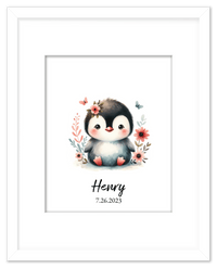 Thumbnail for Personalized Nursery Wall Art - Custom Penguin Portrait Baby Room Decor, Cute Safari & Woodland Animal for Kids, Toddler Bedroom, Framed Artwork, Best Gift for Moms, Girls, Boys, Family, Couples, & Friends - Front View