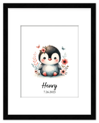 Thumbnail for Personalized Nursery Wall Art - Custom Penguin Portrait Baby Room Decor, Cute Safari & Woodland Animal for Kids, Toddler Bedroom, Framed Artwork, Best Gift for Moms, Girls, Boys, Family, Couples, & Friends - Front View