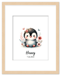 Thumbnail for Personalized Nursery Wall Art - Custom Penguin Portrait Baby Room Decor, Cute Safari & Woodland Animal for Kids, Toddler Bedroom, Framed Artwork, Best Gift for Moms, Girls, Boys, Family, Couples, & Friends - Front View