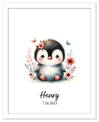 Thumbnail for Personalized Nursery Wall Art - Custom Penguin Portrait Baby Room Decor, Cute Safari & Woodland Animal for Kids, Toddler Bedroom, Framed Artwork, Best Gift for Moms, Girls, Boys, Family, Couples, & Friends - Front View