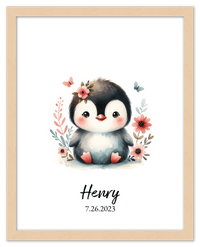 Thumbnail for Personalized Nursery Wall Art - Custom Penguin Portrait Baby Room Decor, Cute Safari & Woodland Animal for Kids, Toddler Bedroom, Framed Artwork, Best Gift for Moms, Girls, Boys, Family, Couples, & Friends - Front View