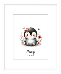 Thumbnail for Personalized Nursery Wall Art - Custom Penguin Portrait Baby Room Decor, Cute Safari & Woodland Animal for Kids, Toddler Bedroom, Framed Artwork, Best Gift for Moms, Girls, Boys, Family, Couples, & Friends - Front View
