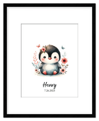 Thumbnail for Personalized Nursery Wall Art - Custom Penguin Portrait Baby Room Decor, Cute Safari & Woodland Animal for Kids, Toddler Bedroom, Framed Artwork, Best Gift for Moms, Girls, Boys, Family, Couples, & Friends - Front View