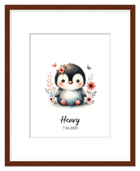 Thumbnail for Personalized Nursery Wall Art - Custom Penguin Portrait Baby Room Decor, Cute Safari & Woodland Animal for Kids, Toddler Bedroom, Framed Artwork, Best Gift for Moms, Girls, Boys, Family, Couples, & Friends - Front View