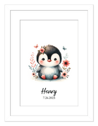 Thumbnail for Personalized Nursery Wall Art - Custom Penguin Portrait Baby Room Decor, Cute Safari & Woodland Animal for Kids, Toddler Bedroom, Framed Artwork, Best Gift for Moms, Girls, Boys, Family, Couples, & Friends - Front View