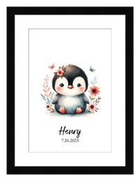 Thumbnail for Personalized Nursery Wall Art - Custom Penguin Portrait Baby Room Decor, Cute Safari & Woodland Animal for Kids, Toddler Bedroom, Framed Artwork, Best Gift for Moms, Girls, Boys, Family, Couples, & Friends - Front View