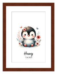 Thumbnail for Personalized Nursery Wall Art - Custom Penguin Portrait Baby Room Decor, Cute Safari & Woodland Animal for Kids, Toddler Bedroom, Framed Artwork, Best Gift for Moms, Girls, Boys, Family, Couples, & Friends - Front View