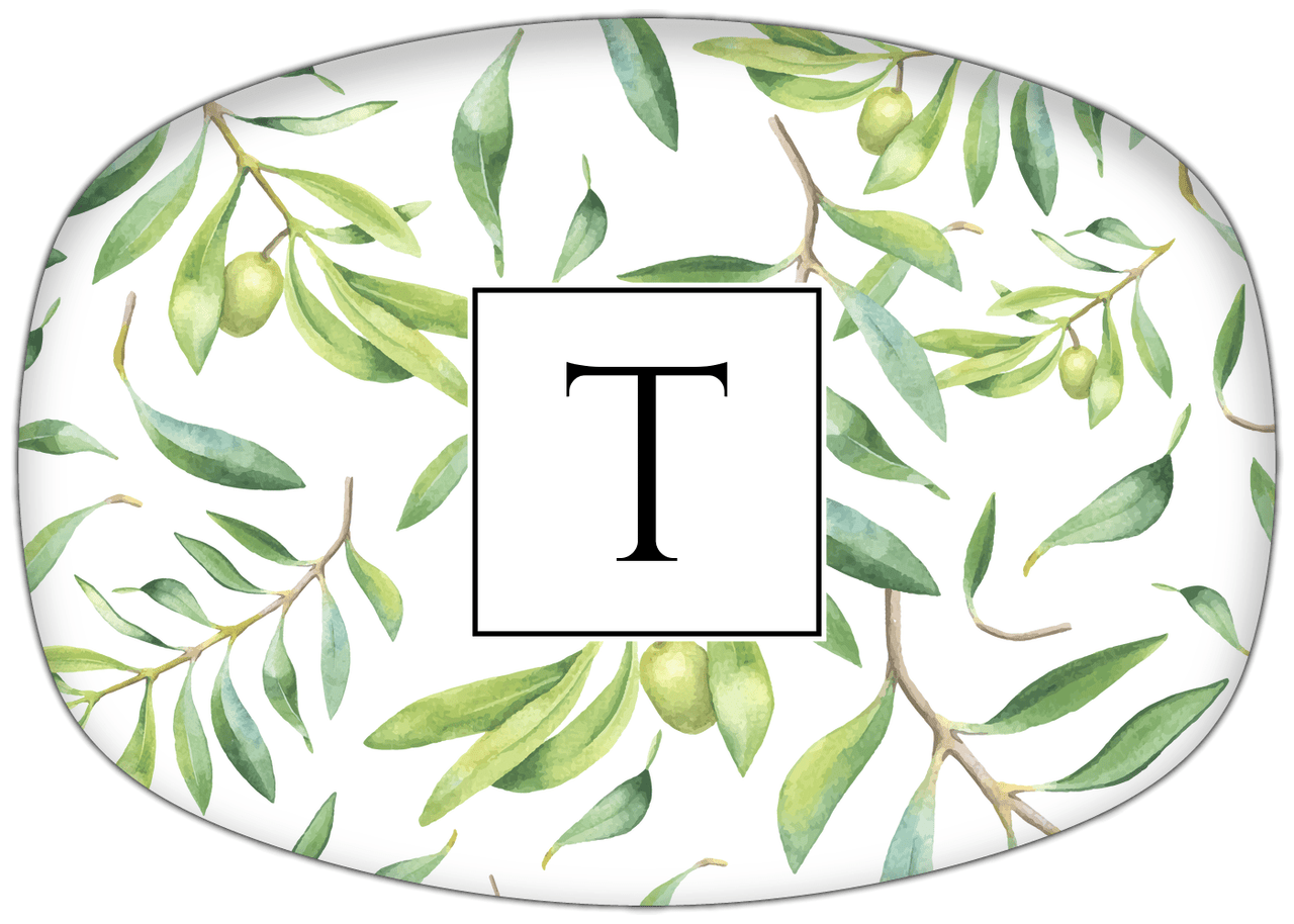 Personalized Olive Branch Platter - Initial With Border - Front View