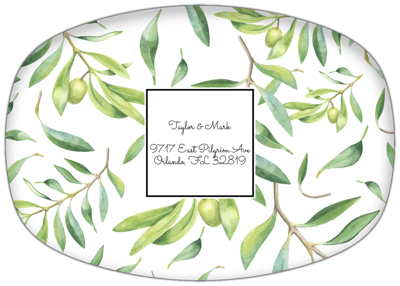 Personalized Olive Branch Platter - Center Text With Border - Front View