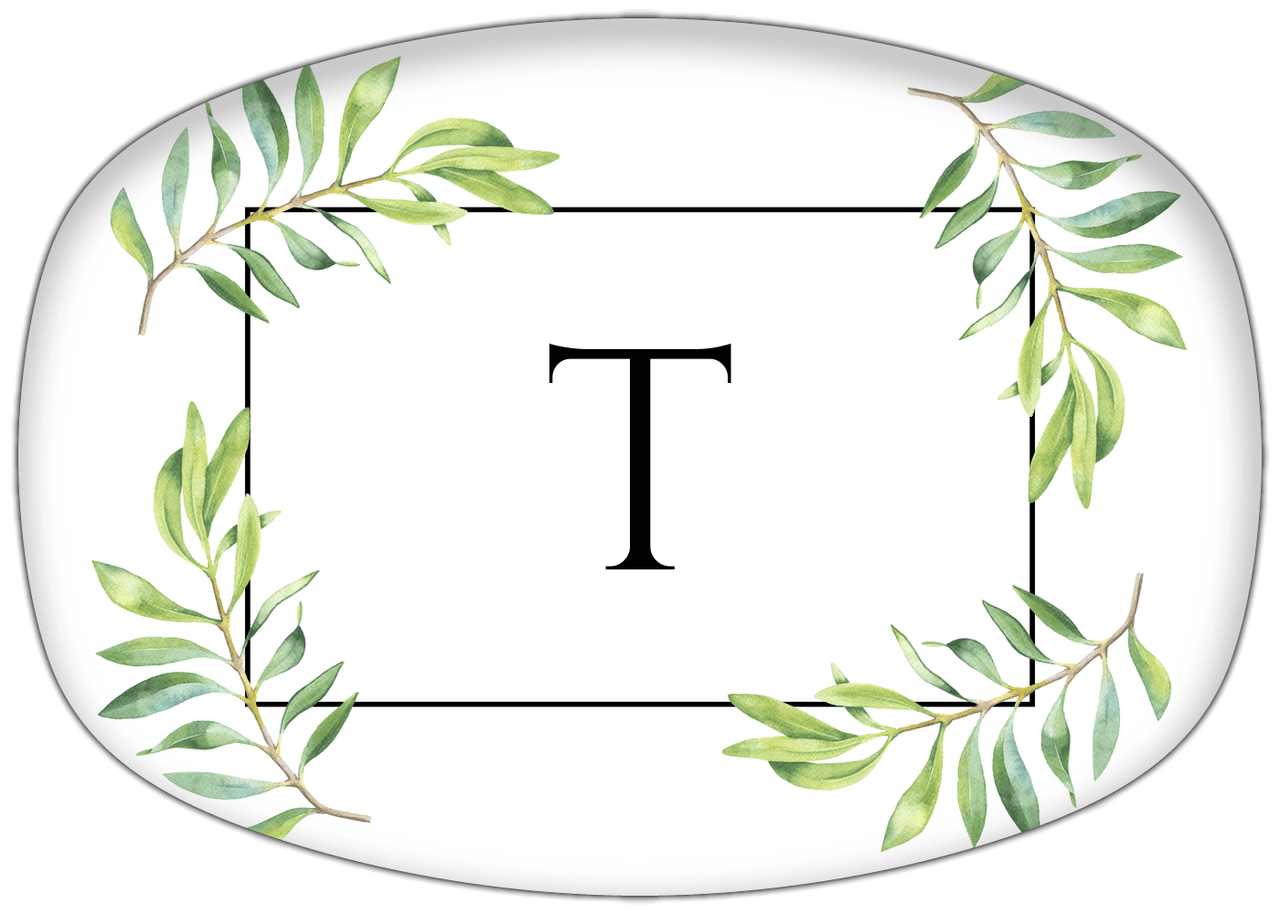 Personalized Olive Branch Platter - Initial With Border - Front View