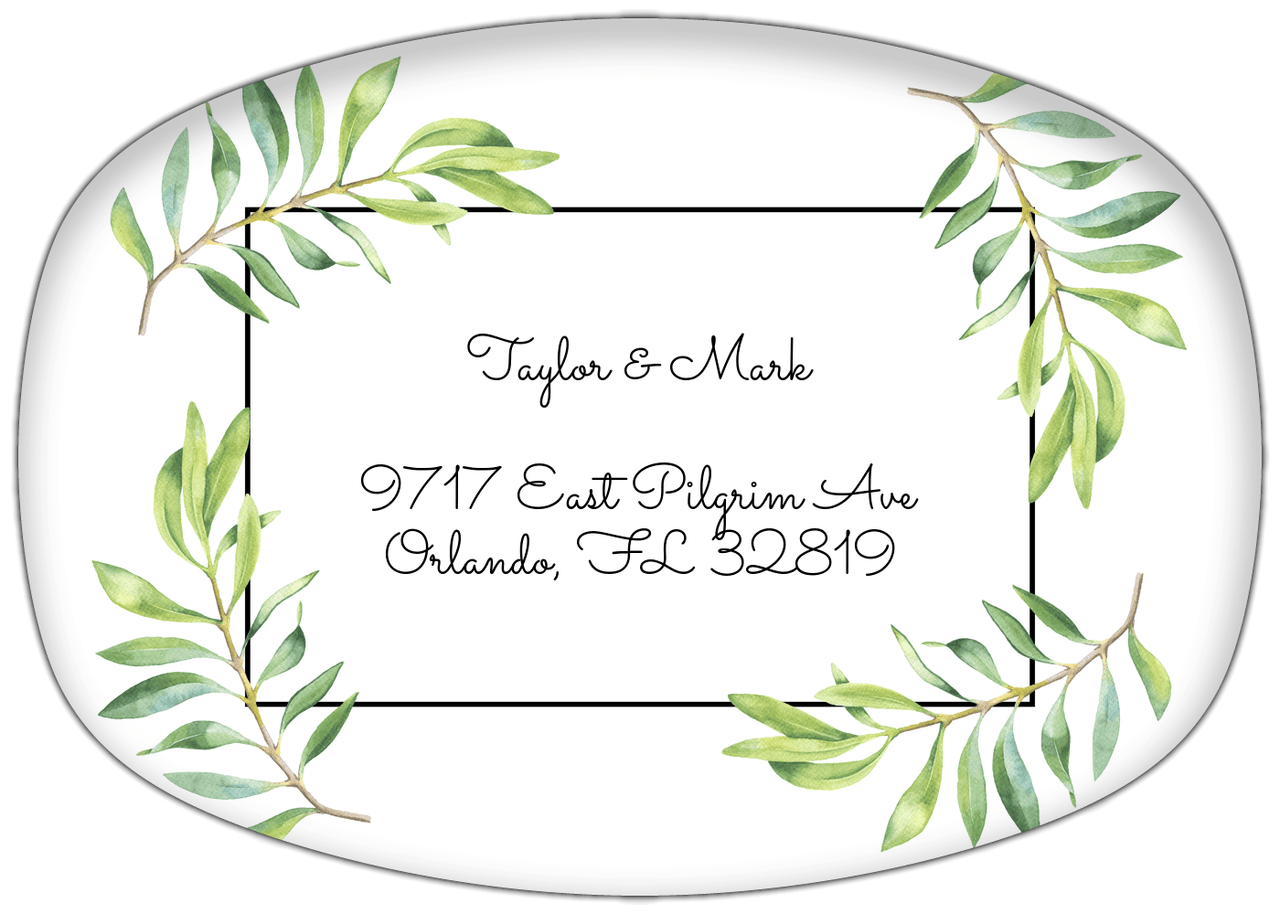 Personalized Olive Branch Platter - Center Text With Border - Front View