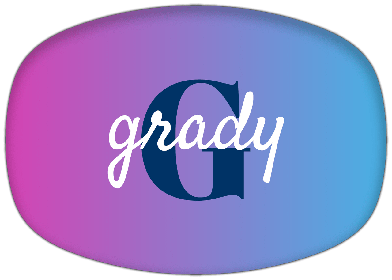 Personalized Ombre Plastic Platter - Name Over Initial - Front View