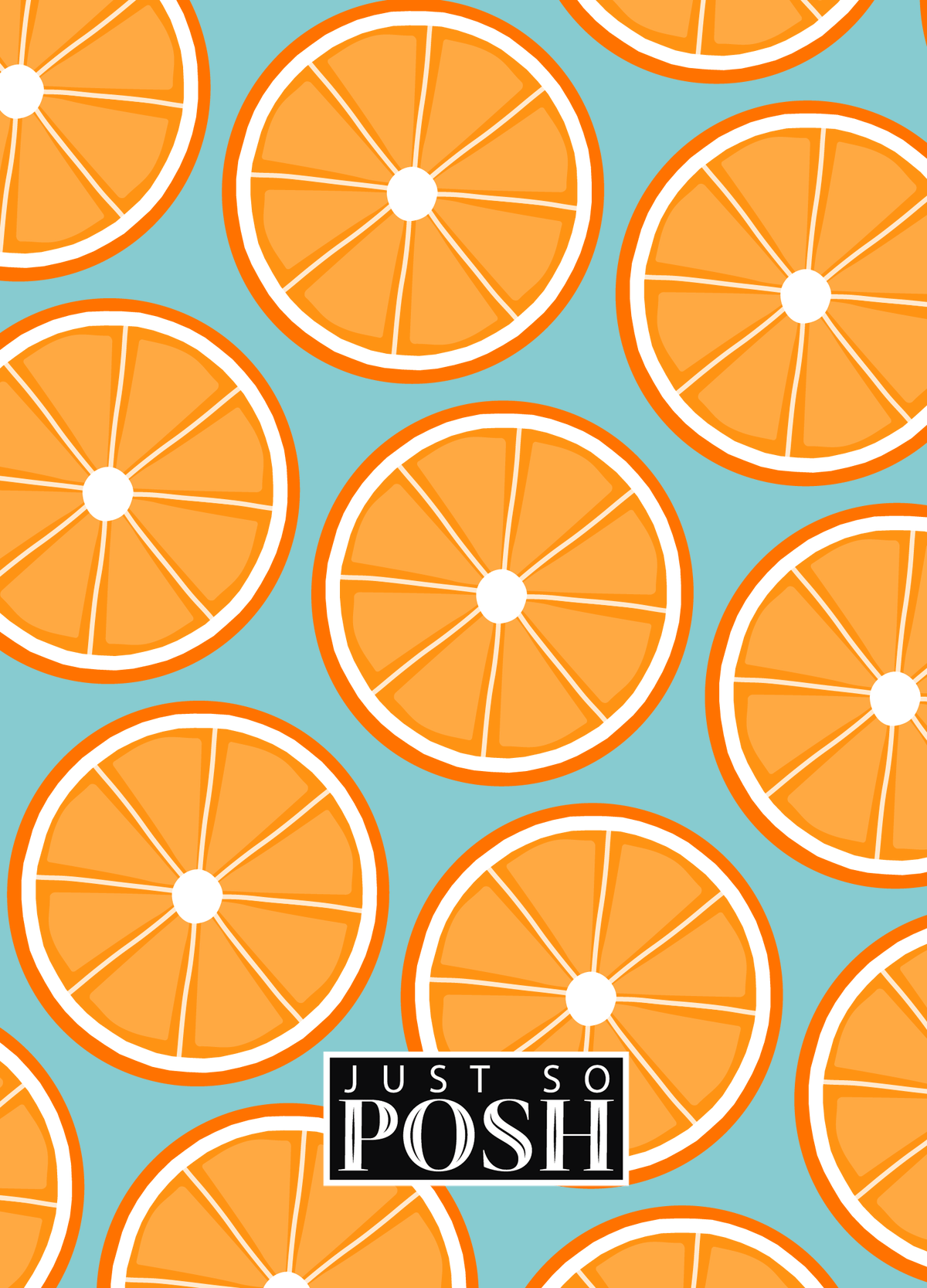Personalized Oranges Journal - Blue Background - Circle Ribbon Nameplate - Back View