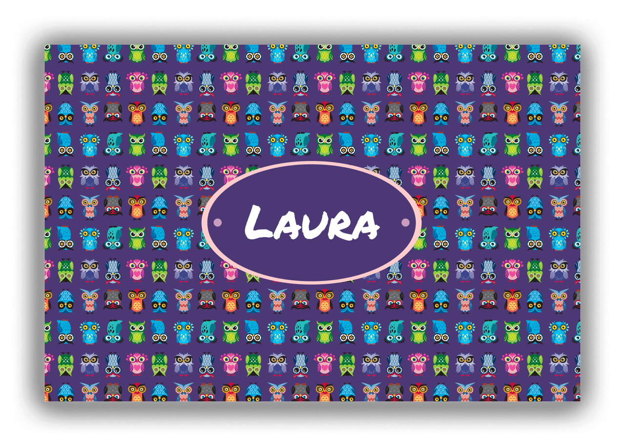 Personalized Owl Canvas Wrap & Photo Print X - Purple Background - Oval Nameplate - Front View