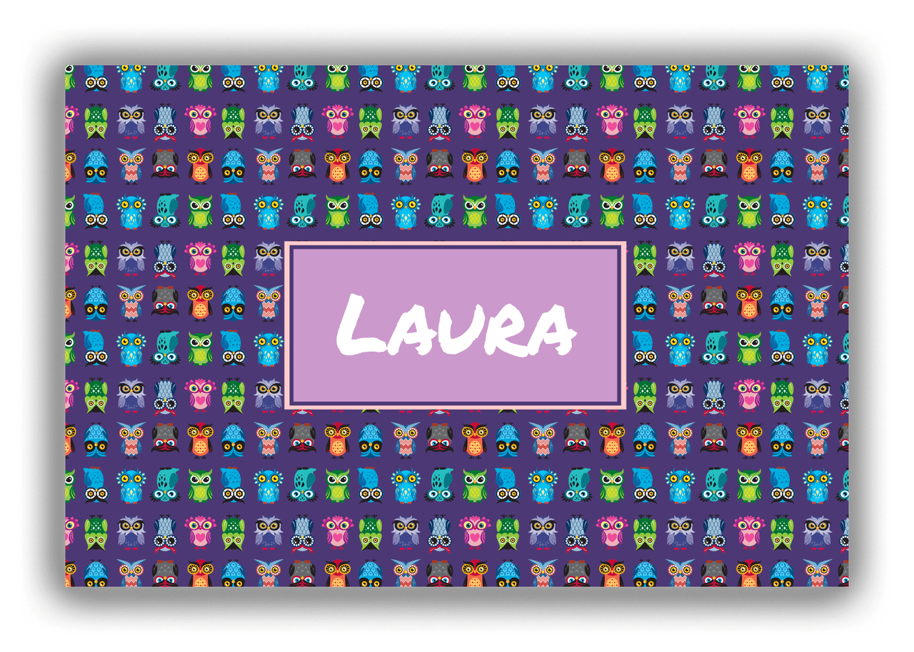 Personalized Owl Canvas Wrap & Photo Print X - Purple Background - Rectangle Nameplate - Front View