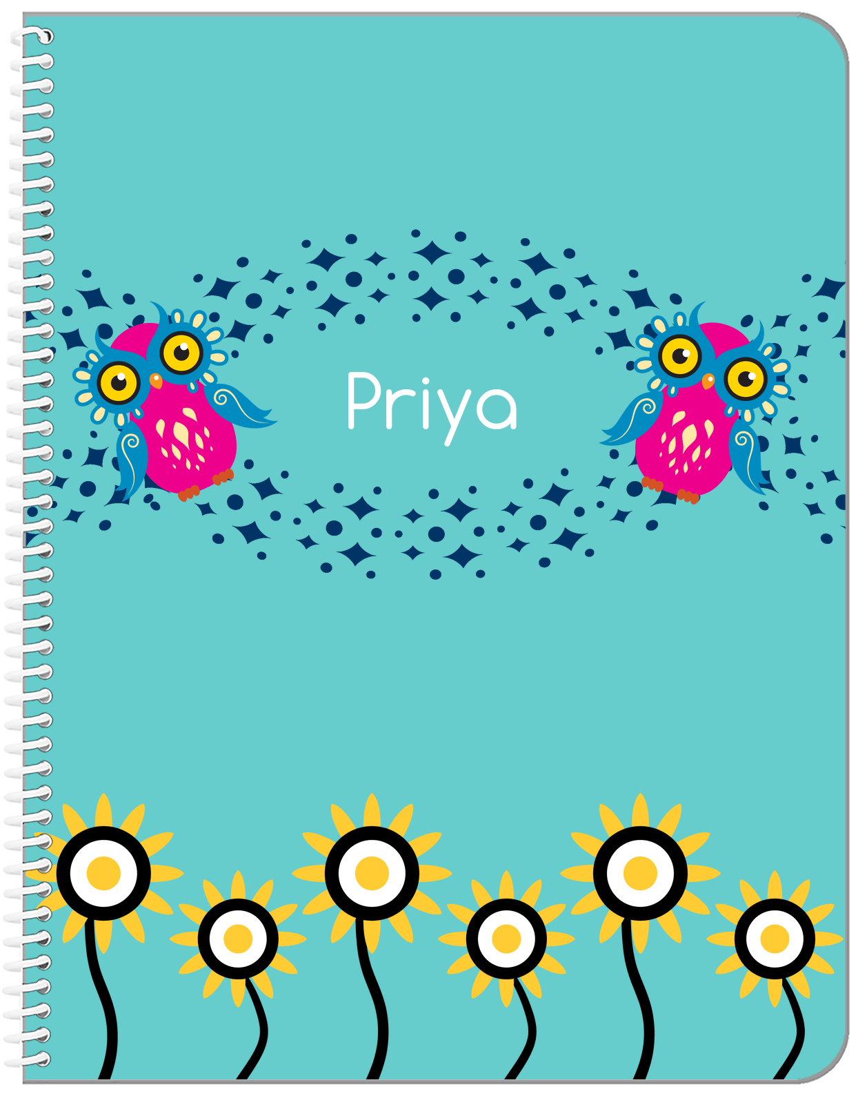 Personalized Owl Notebook V - Teal Background - Owl II - Front View