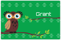 Thumbnail for Personalized Owl Placemat - On Branch - Owl 10 - Green Background with Brown Owl -  View