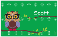 Thumbnail for Personalized Owl Placemat - On Branch - Owl 05 - Green Background with Brown Owl -  View