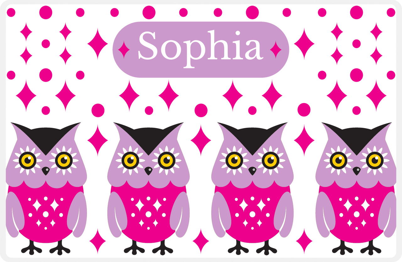 Personalized Owl Placemat - Diamonds - Owl 08 - White Background with Pink Owl -  View