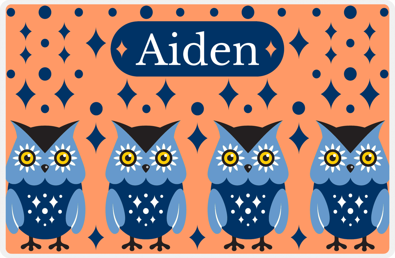 Personalized Owl Placemat - Diamonds - Owl 08 - Orange Background with Blue Owl -  View