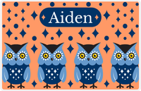 Thumbnail for Personalized Owl Placemat - Diamonds - Owl 08 - Orange Background with Blue Owl -  View
