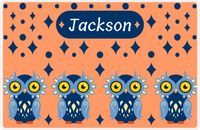 Thumbnail for Personalized Owl Placemat - Diamonds - Owl 01 - Orange Background with Blue Owl -  View