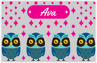 Thumbnail for Personalized Owl Placemat - Diamonds - Owl 04 - Pink Background with Teal Owl -  View