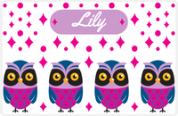 Thumbnail for Personalized Owl Placemat - Diamonds - Owl 04 - White Background with Pink Owl -  View