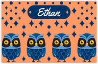 Thumbnail for Personalized Owl Placemat - Diamonds - Owl 04 - Orange Background with Blue Owl -  View