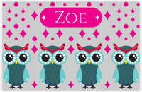 Thumbnail for Personalized Owl Placemat - Diamonds - Owl 06 - Pink Background with Teal Owl -  View