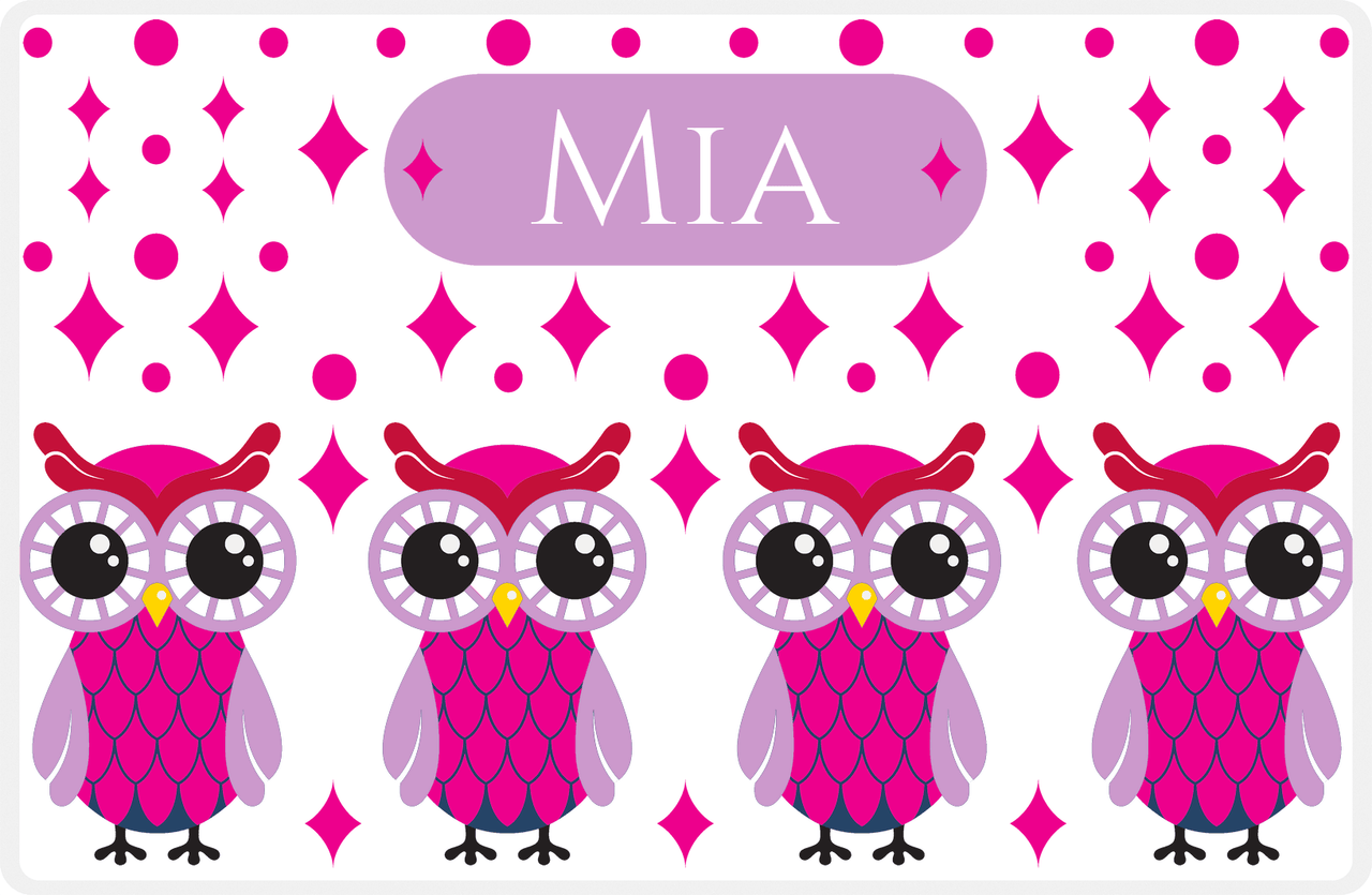 Personalized Owl Placemat - Diamonds - Owl 06 - White Background with Pink Owl -  View