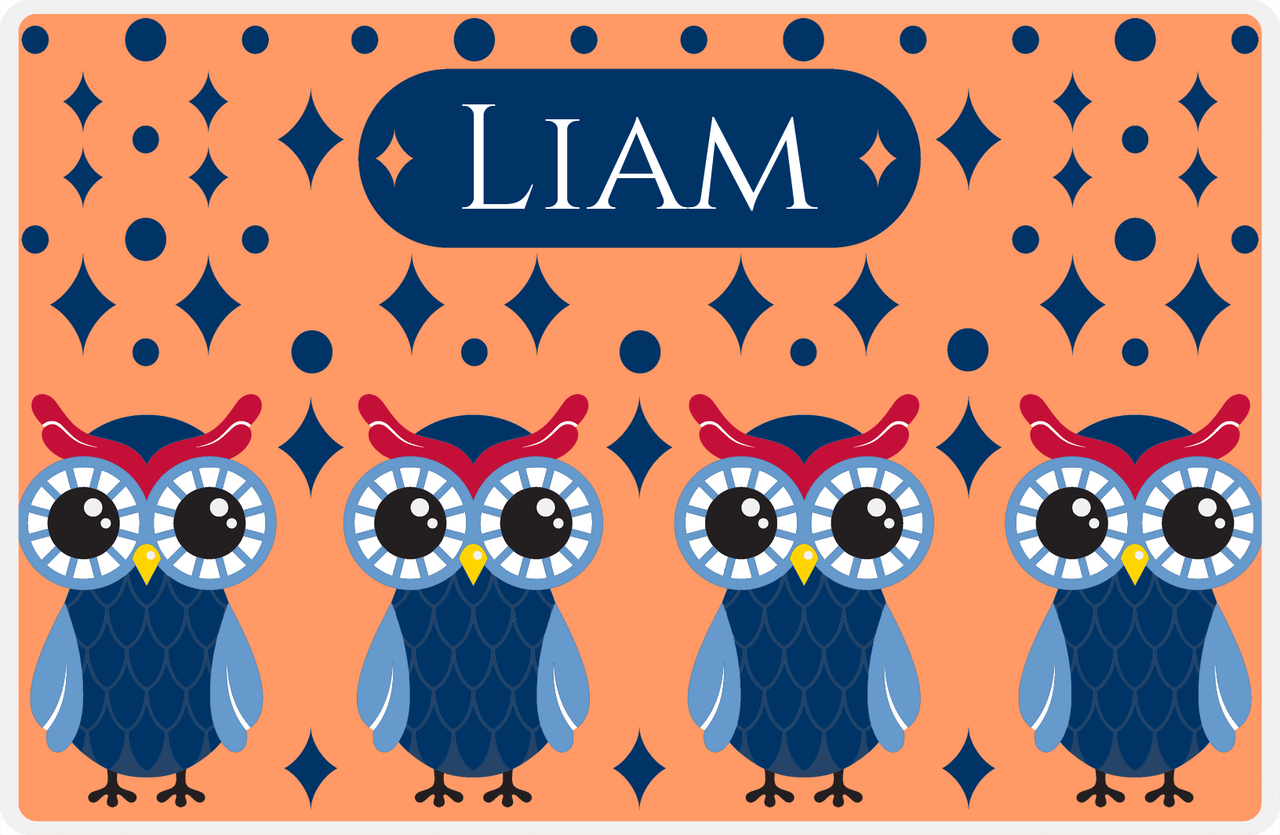 Personalized Owl Placemat - Diamonds - Owl 06 - Orange Background with Blue Owl -  View