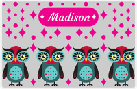 Thumbnail for Personalized Owl Placemat - Diamonds - Owl 11 - Pink Background with Teal Owl -  View