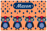 Thumbnail for Personalized Owl Placemat - Diamonds - Owl 11 - Orange Background with Blue Owl -  View