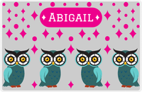 Thumbnail for Personalized Owl Placemat - Diamonds - Owl 12 - Pink Background with Teal Owl -  View
