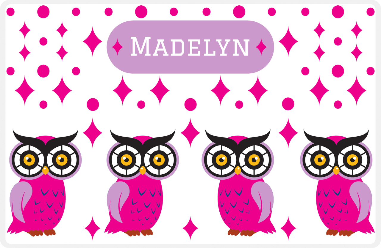 Personalized Owl Placemat - Diamonds - Owl 12 - White Background with Pink Owl -  View