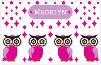 Thumbnail for Personalized Owl Placemat - Diamonds - Owl 12 - White Background with Pink Owl -  View