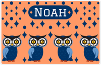 Thumbnail for Personalized Owl Placemat - Diamonds - Owl 12 - Orange Background with Blue Owl -  View