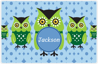Thumbnail for Personalized Owl Placemat - Five Owls - Owl 08 - Blue Background with Blue Nameplate -  View